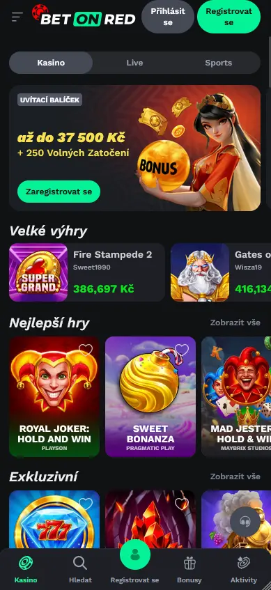 Bet On Red Casino – mobilní aplikace, rozhraní slotů a live kasina na Android a iOS